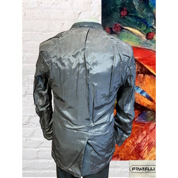 Fratelli Uomo 42L Flannel Gray Cobalt Pinstripe Blazer Sport Coat Suit Jacket - Picture 8 of 14